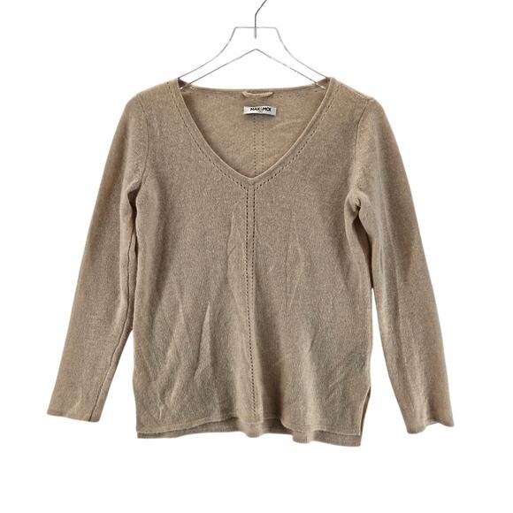 Max & Moi 100% Cashmere Sweater Women 4 Small Beige V-Neck Designer Quiet Luxury - Picture 1 of 12